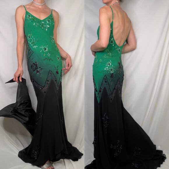 Sue Wong Wicked Elphaba wedding dress formal gown beaded witch silk green maxi 6 - Picture 17 of 17
